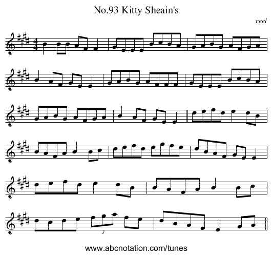 No.93 Kitty Sheain's - staff notation