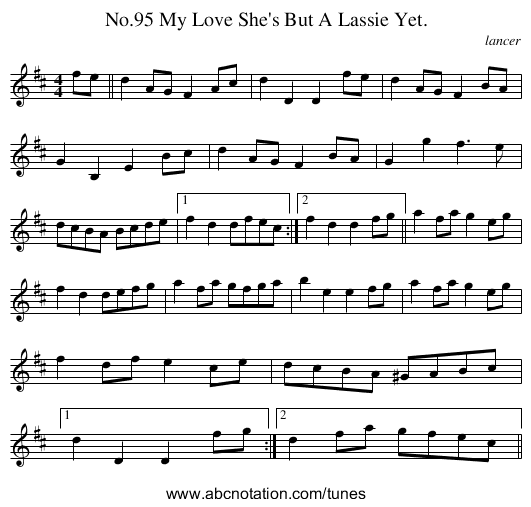 No.95 My Love She's But A Lassie Yet. - staff notation