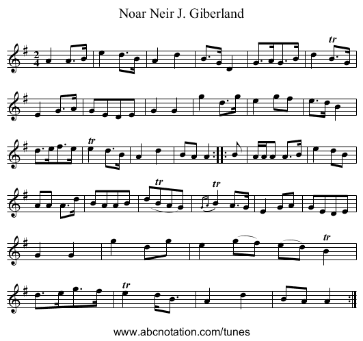 Noar Neir J. Giberland - staff notation