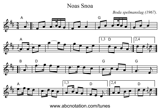 Noas Snoa - staff notation