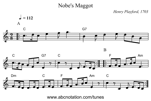 Nobe's Maggot - staff notation