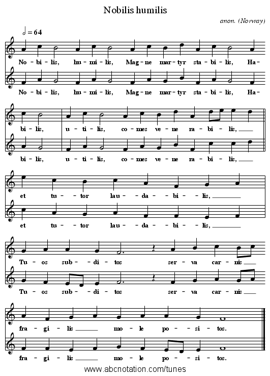 Nobilis humilis - staff notation