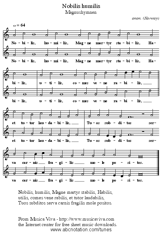 Nobilis humilis - staff notation