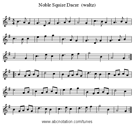 Noble Squire Dacre  (waltz) - staff notation
