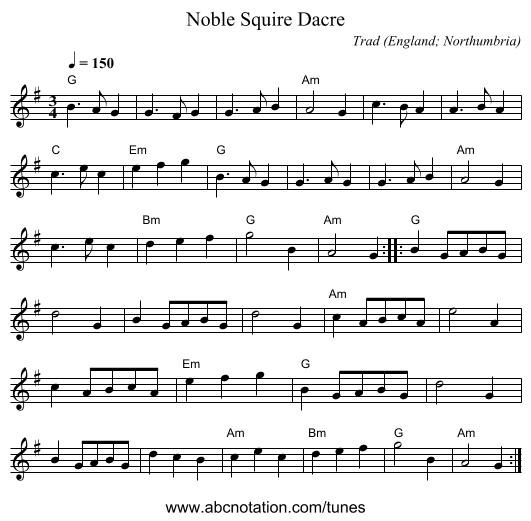 Noble Squire Dacre - staff notation