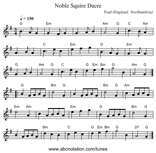 Noble Squire Dacre - staff notation