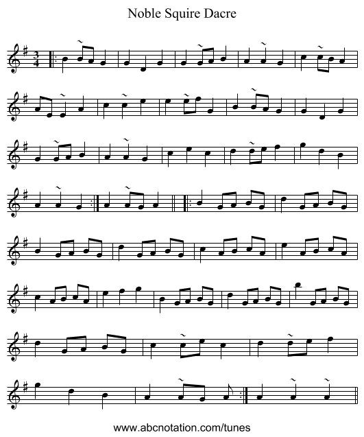 Noble Squire Dacre - staff notation
