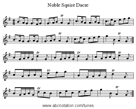 Noble Squire Dacre - staff notation