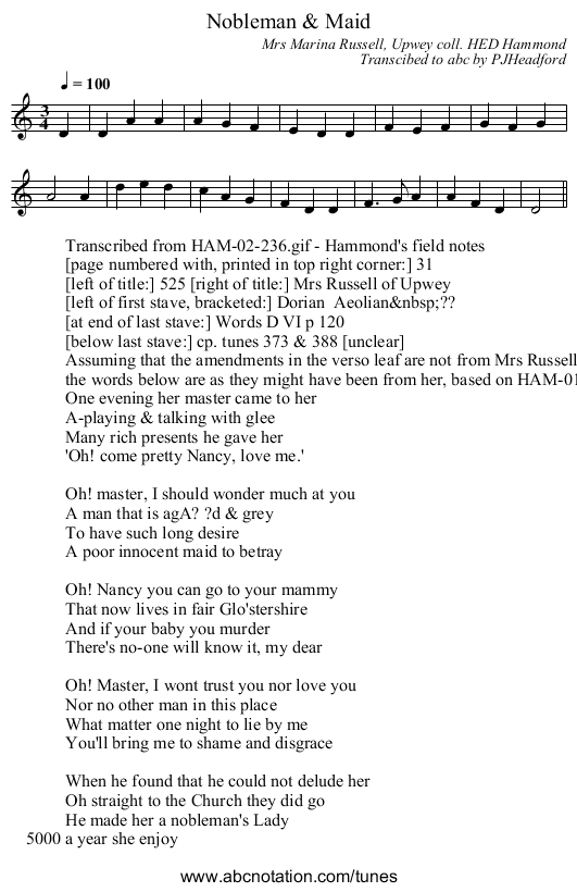 Nobleman & Maid - staff notation