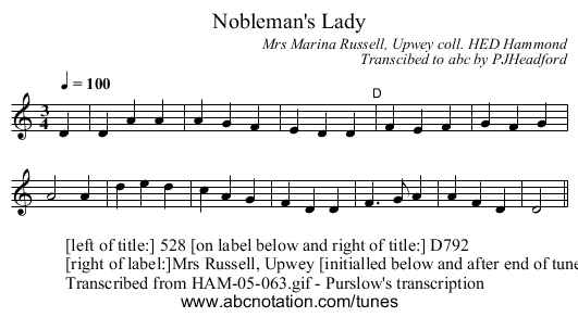 Nobleman's Lady - staff notation