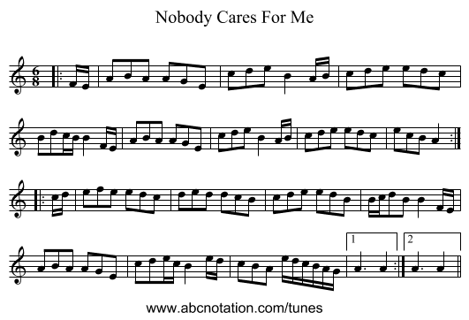 Nobody Cares For Me - staff notation