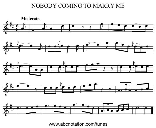 NOBODY COMING TO MARRY ME - staff notation