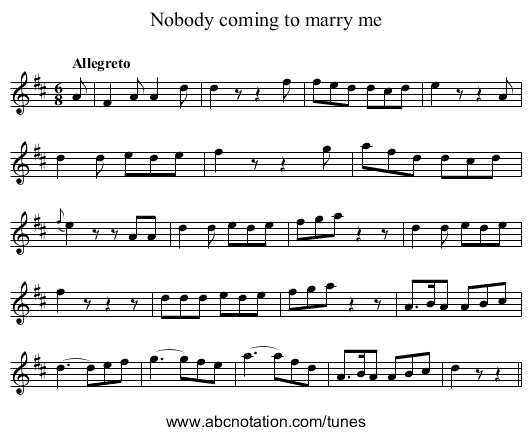 Nobody coming to marry me - staff notation