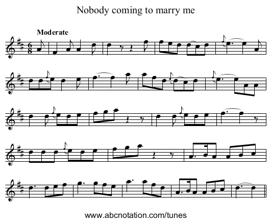 Nobody coming to marry me - staff notation