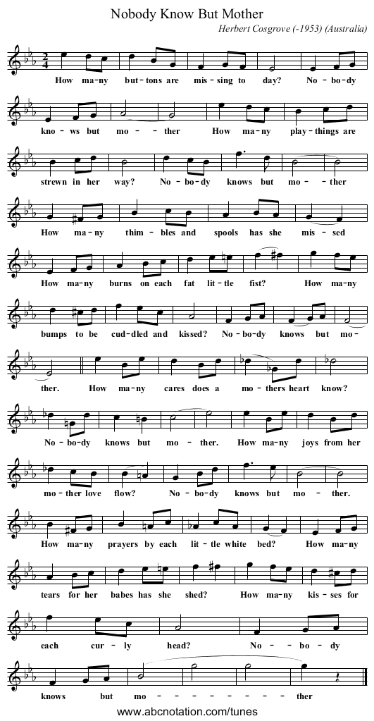 Nobody Know But Mother - staff notation
