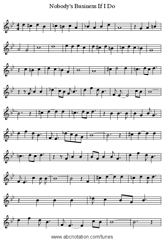 Nobody's Business If I Do - staff notation