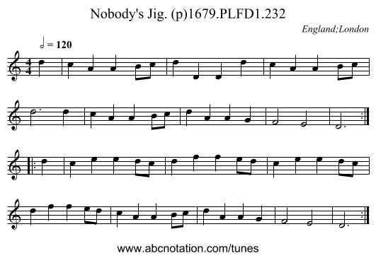 Nobody's Jig. (p)1679.PLFD1.232 - staff notation