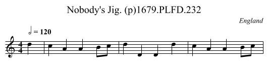 Nobody's Jig. (p)1679.PLFD.232 - staff notation