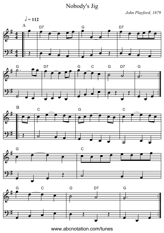 Nobody's Jig - staff notation