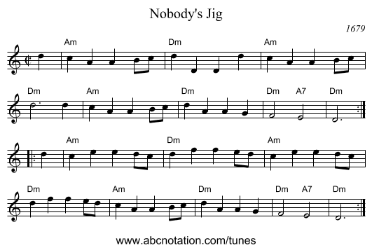 Nobody's Jig - staff notation