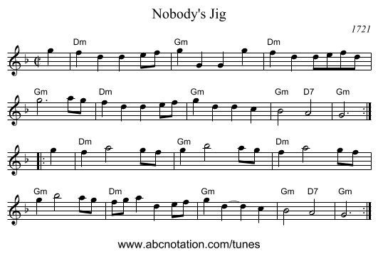 Nobody's Jig - staff notation