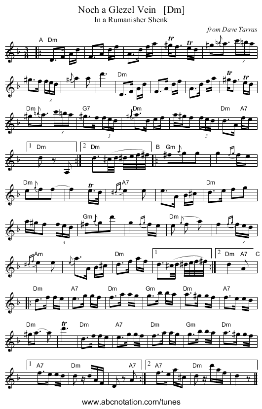 Noch a Glezel Vein   [Dm] - staff notation