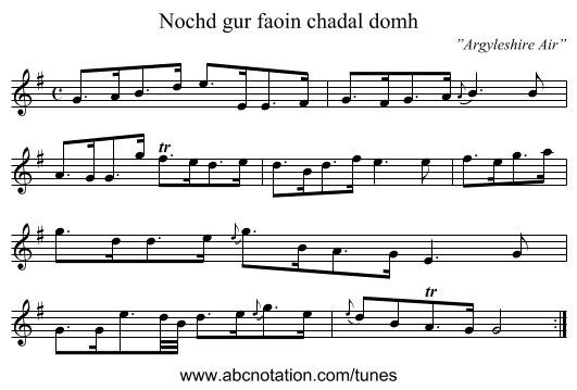 Nochd gur faoin chadal domh - staff notation