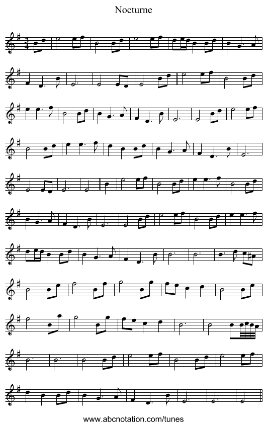 Nocturne - staff notation