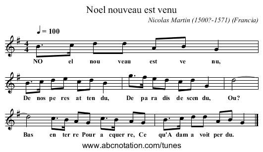 Noel nouveau est venu - staff notation