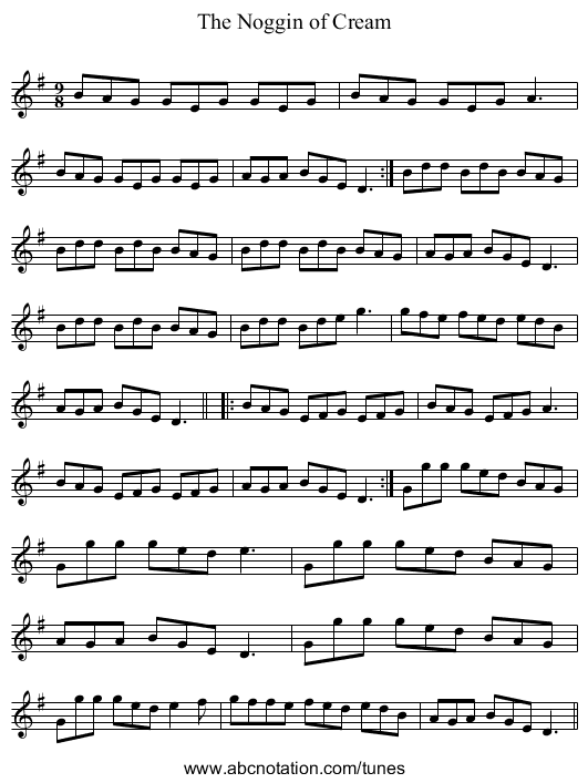 Noggin of Cream, The - staff notation