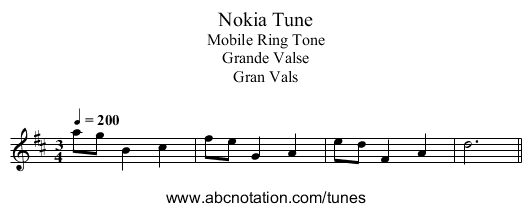Nokia Tune - staff notation