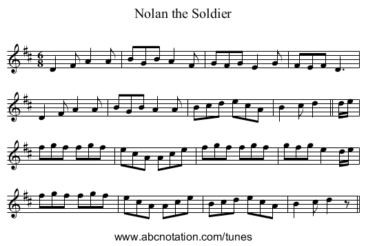 Nolan the Soldier - staff notation