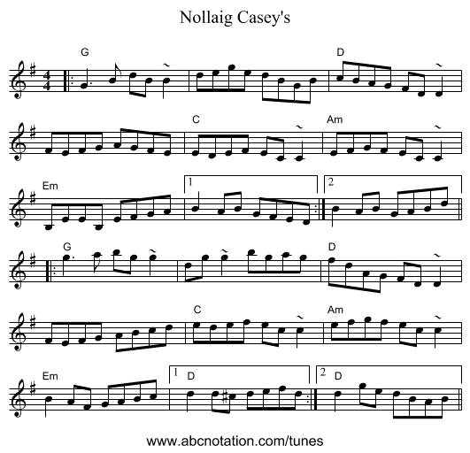 Nollaig Casey's - staff notation