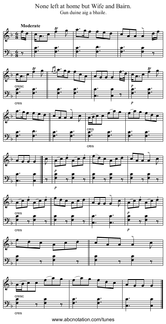 None left at home but Wife and Bairn. - staff notation