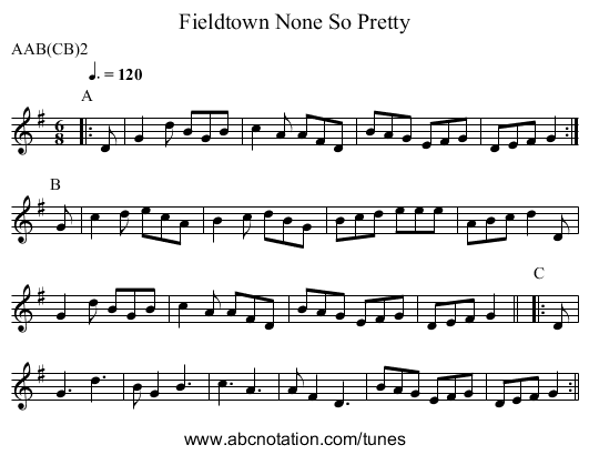 None So Pretty, Fieldtown - staff notation