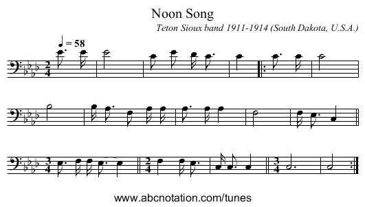 Noon Song - staff notation