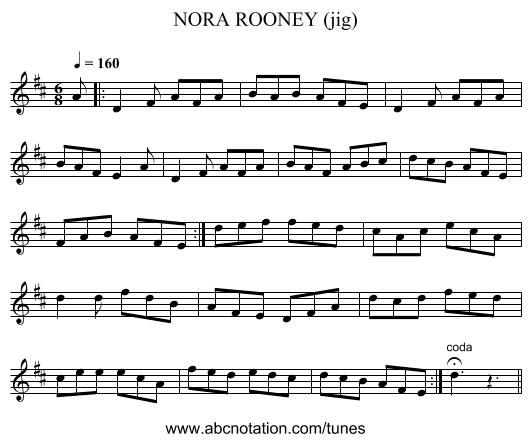 NORA ROONEY (jig) - staff notation