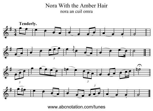 Nora With the Amber Hair - staff notation
