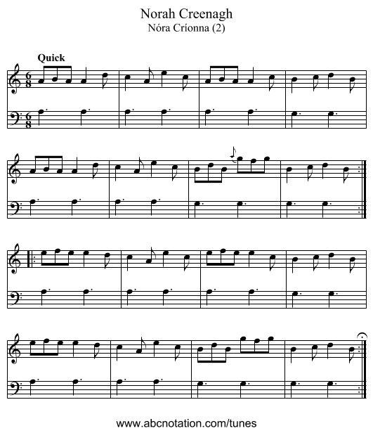 Norah Creenagh - staff notation