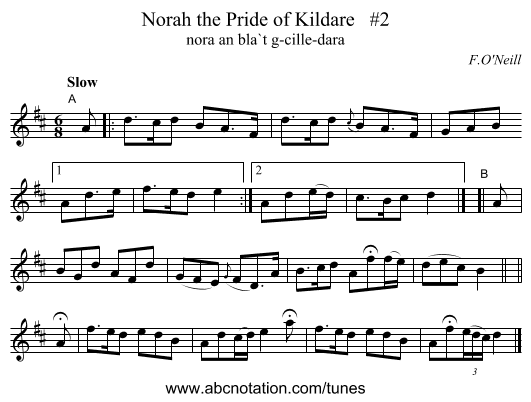 Norah the Pride of Kildare   #2 - staff notation