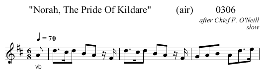 Norah, The Pride Of Kildare          (air)         0306 - staff notation