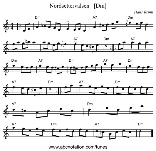 Nordsettervalsen   [Dm] - staff notation