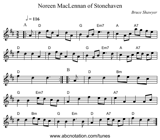 Noreen MacLennan of Stonehaven - staff notation