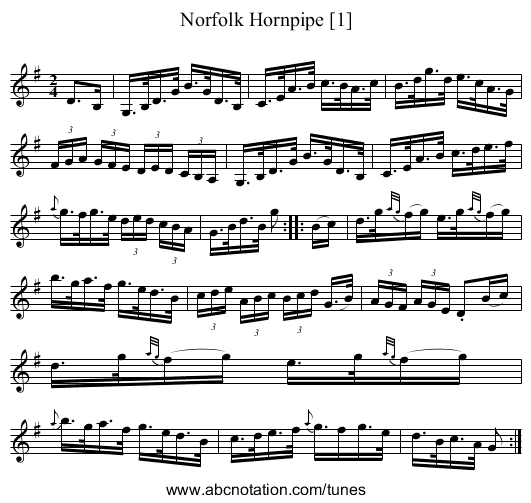 Norfolk Hornpipe [1] - staff notation
