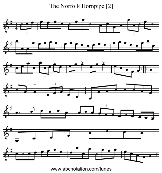 Norfolk Hornpipe [2], The - staff notation