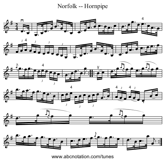 Norfolk -- Hornpipe - staff notation