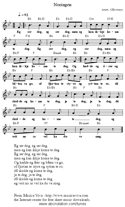 N&oslash;ringen - staff notation