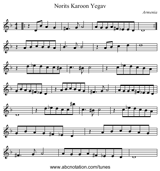 Norits Karoon Yegav - staff notation