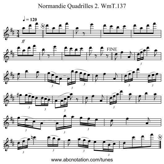 Normandie Quadrilles 2. WmT.137 - staff notation