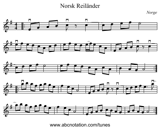 Norsk Reiländer - staff notation